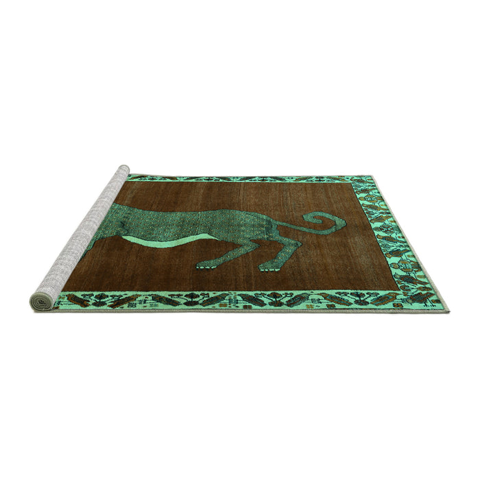 Sideview of Machine Washable Animal Turquoise Traditional Area Rugs, wshtr2367turq