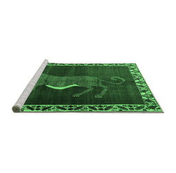 Sideview of Machine Washable Animal Emerald Green Traditional Area Rugs, wshtr2367emgrn