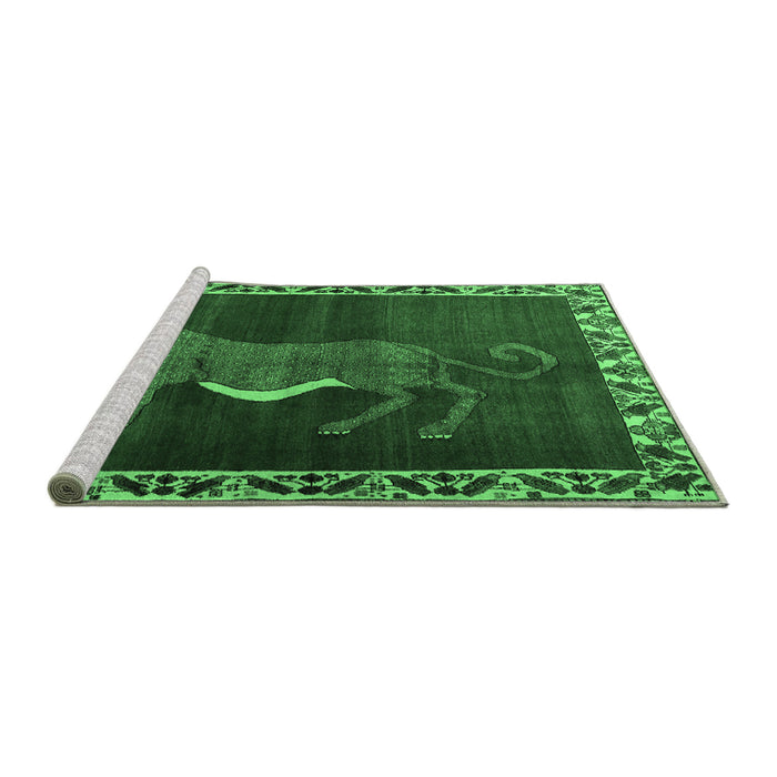 Sideview of Machine Washable Animal Emerald Green Traditional Area Rugs, wshtr2367emgrn