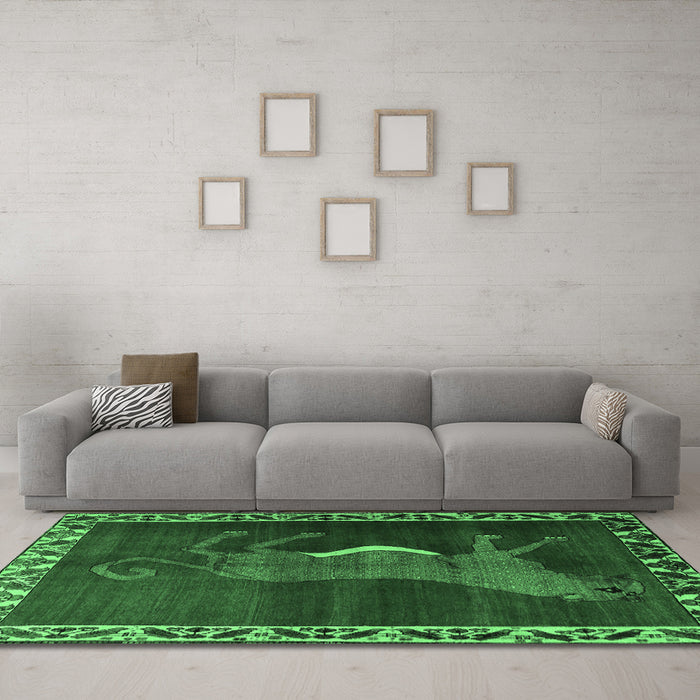 Machine Washable Animal Emerald Green Traditional Area Rugs in a Living Room,, wshtr2367emgrn