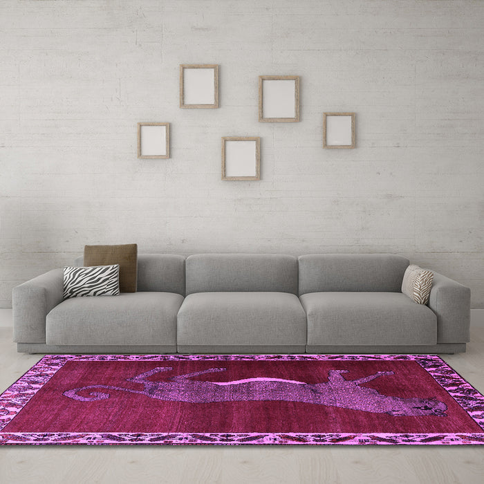 Machine Washable Animal Purple Traditional Area Rugs in a Living Room, wshtr2367pur