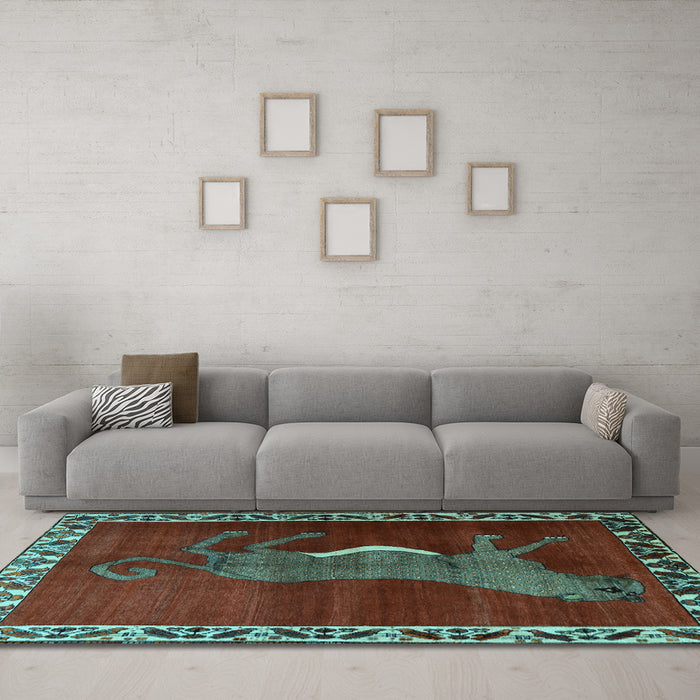 Machine Washable Animal Light Blue Traditional Rug in a Living Room, wshtr2367lblu