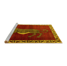 Sideview of Machine Washable Animal Yellow Traditional Rug, wshtr2367yw