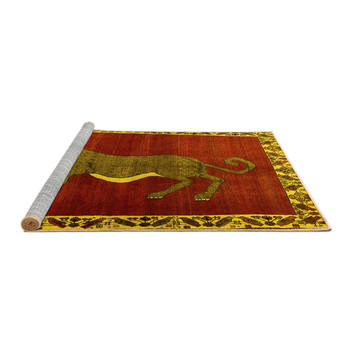 Sideview of Machine Washable Animal Yellow Traditional Rug, wshtr2367yw