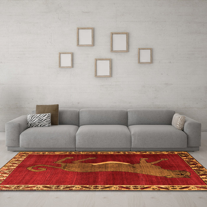 Machine Washable Animal Orange Traditional Area Rugs in a Living Room, wshtr2367org