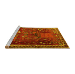Sideview of Machine Washable Animal Yellow Traditional Rug, wshtr2368yw