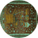 Round Animal Turquoise Traditional Rug, tr2368turq