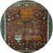 Round Animal Light Blue Traditional Rug, tr2368lblu