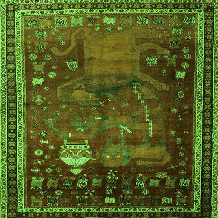 Serging Thickness of Animal Green Traditional Rug, tr2368grn