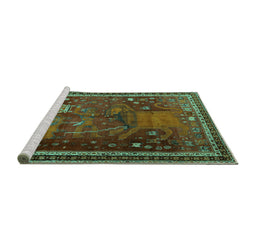Sideview of Machine Washable Animal Turquoise Traditional Area Rugs, wshtr2368turq