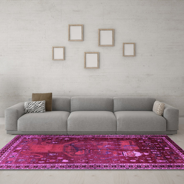 Machine Washable Animal Purple Traditional Area Rugs in a Living Room, wshtr2368pur