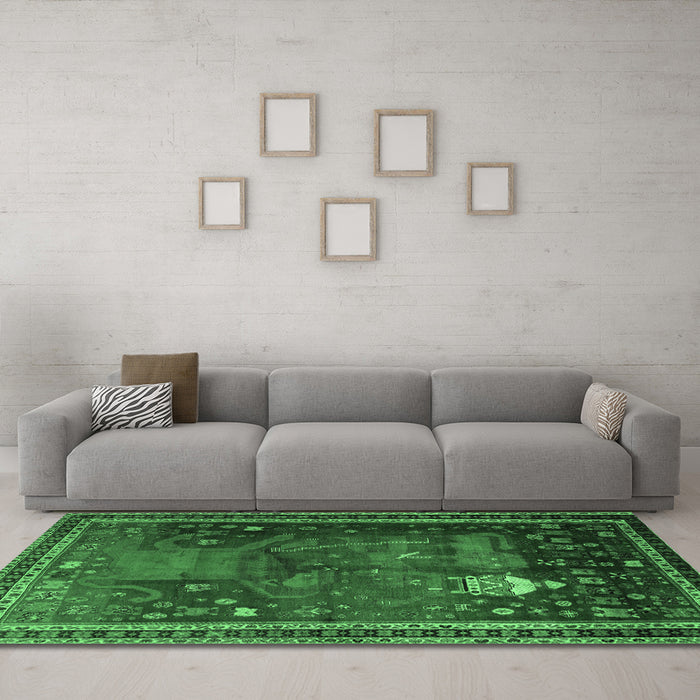 Machine Washable Animal Emerald Green Traditional Area Rugs in a Living Room,, wshtr2368emgrn