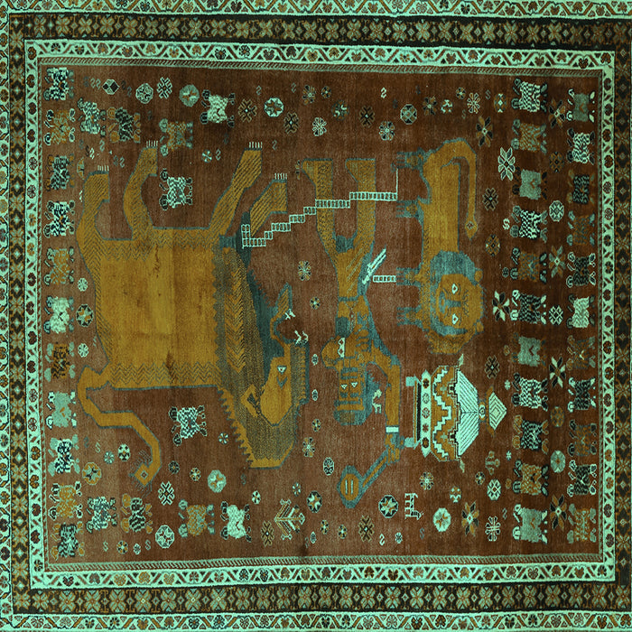 Square Animal Turquoise Traditional Rug, tr2368turq