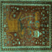 Square Animal Turquoise Traditional Rug, tr2368turq