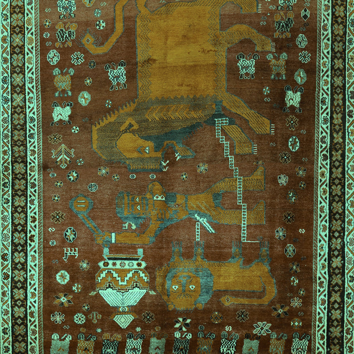 Machine Washable Animal Turquoise Traditional Area Rugs, wshtr2368turq