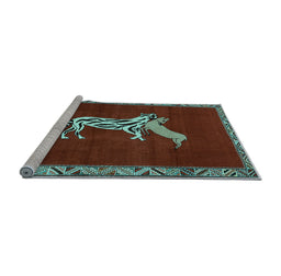 Sideview of Machine Washable Animal Light Blue Traditional Rug, wshtr2369lblu