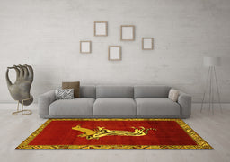 Machine Washable Animal Yellow Traditional Rug in a Living Room, wshtr2369yw