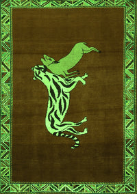 Animal Green Traditional Rug, tr2369grn