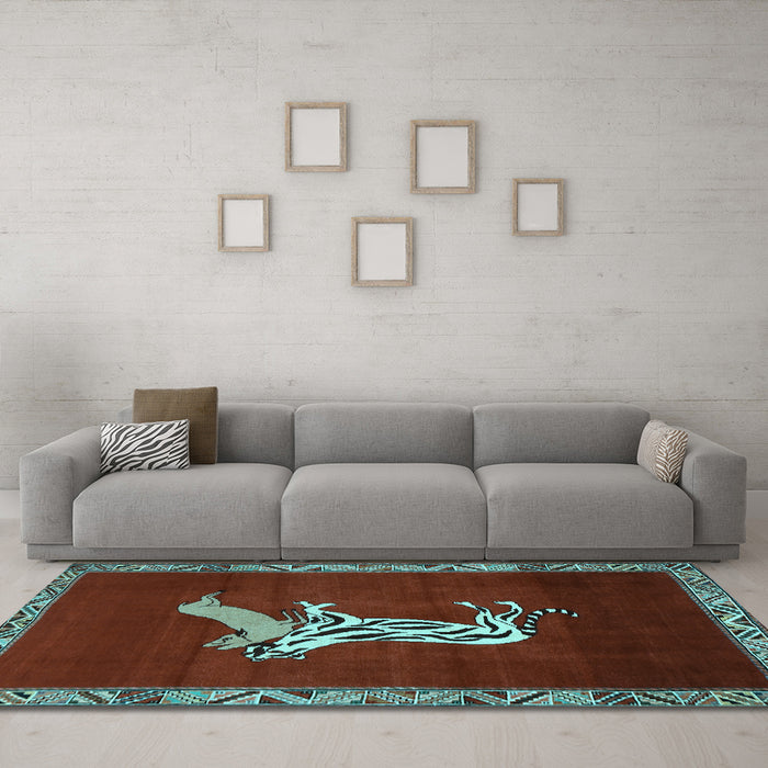 Machine Washable Animal Light Blue Traditional Rug in a Living Room, wshtr2369lblu