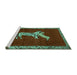 Sideview of Machine Washable Animal Turquoise Traditional Area Rugs, wshtr2369turq