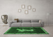 Machine Washable Animal Emerald Green Traditional Area Rugs in a Living Room,, wshtr2369emgrn