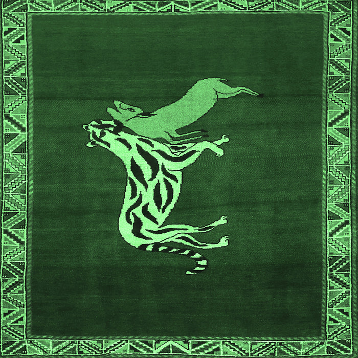 Square Animal Emerald Green Traditional Rug, tr2369emgrn