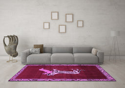 Machine Washable Animal Purple Traditional Area Rugs in a Living Room, wshtr2369pur