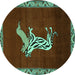 Round Animal Turquoise Traditional Rug, tr2369turq