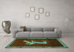 Machine Washable Animal Turquoise Traditional Area Rugs in a Living Room,, wshtr2369turq