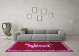 Machine Washable Animal Pink Traditional Rug in a Living Room, wshtr2369pnk