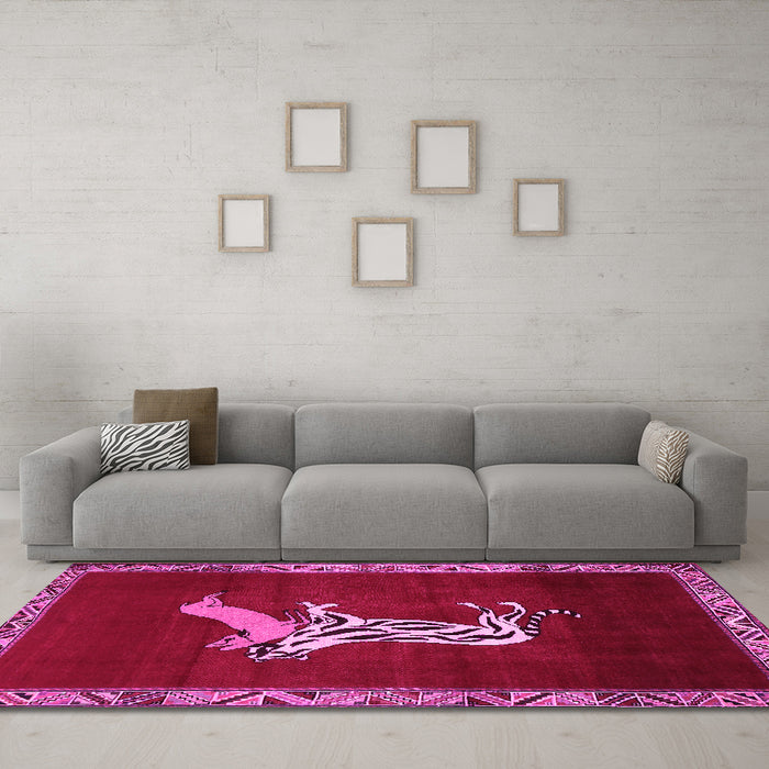 Machine Washable Animal Pink Traditional Rug in a Living Room, wshtr2369pnk