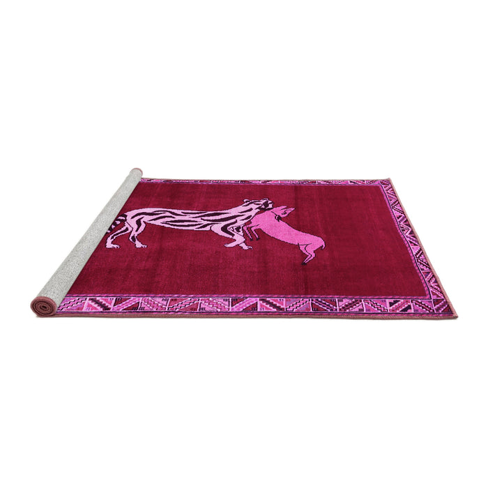 Sideview of Machine Washable Animal Pink Traditional Rug, wshtr2369pnk