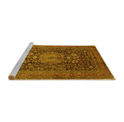 Sideview of Machine Washable Medallion Yellow Traditional Rug, wshtr236yw