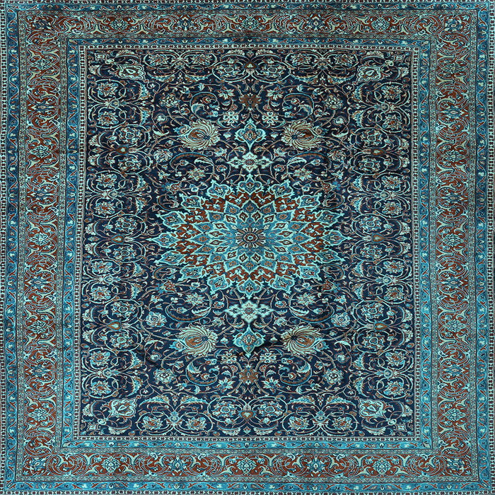 Square Machine Washable Medallion Light Blue Traditional Rug, wshtr236lblu