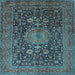 Square Machine Washable Medallion Light Blue Traditional Rug, wshtr236lblu