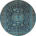 Round Machine Washable Medallion Light Blue Traditional Rug, wshtr236lblu