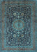 Machine Washable Medallion Light Blue Traditional Rug, wshtr236lblu