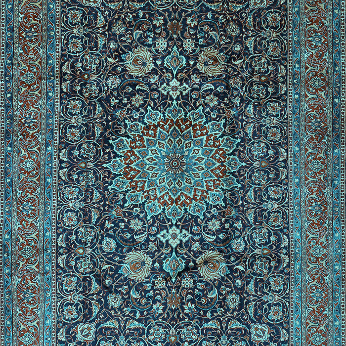 Machine Washable Medallion Light Blue Traditional Rug, wshtr236lblu