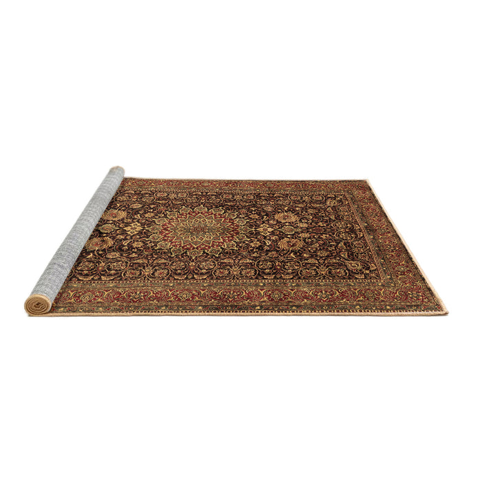 Sideview of Machine Washable Medallion Brown Traditional Rug, wshtr236brn