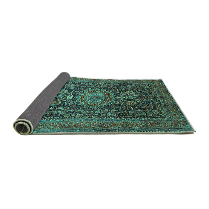 Sideview of Medallion Turquoise Traditional Rug, tr236turq