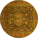 Round Machine Washable Medallion Yellow Traditional Rug, wshtr236yw