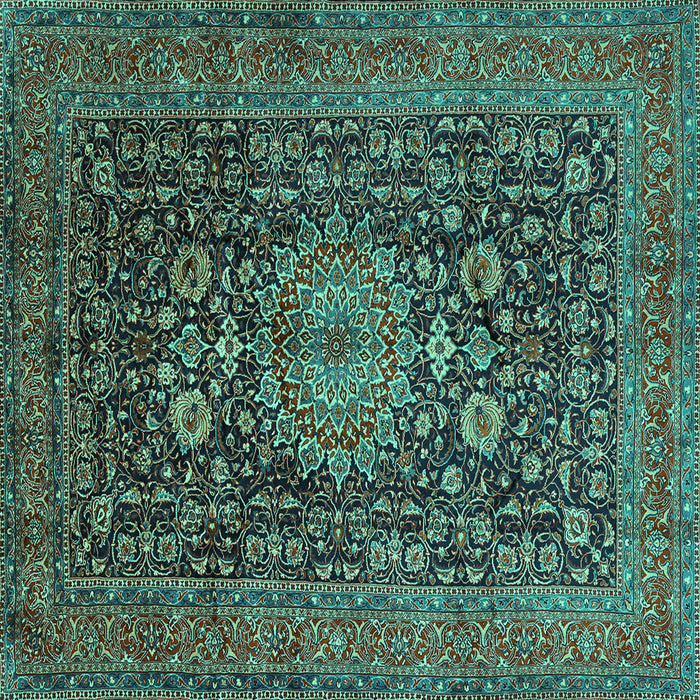 Square Machine Washable Medallion Turquoise Traditional Area Rugs, wshtr236turq
