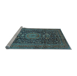 Sideview of Machine Washable Medallion Light Blue Traditional Rug, wshtr236lblu