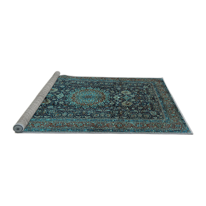 Sideview of Machine Washable Medallion Light Blue Traditional Rug, wshtr236lblu