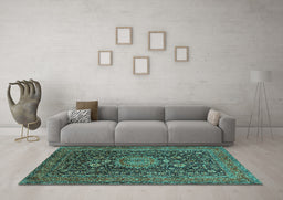Machine Washable Medallion Turquoise Traditional Area Rugs in a Living Room,, wshtr236turq