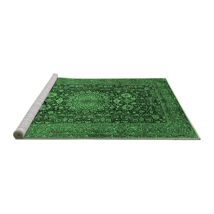 Sideview of Machine Washable Medallion Emerald Green Traditional Area Rugs, wshtr236emgrn