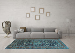 Machine Washable Medallion Light Blue Traditional Rug in a Living Room, wshtr236lblu