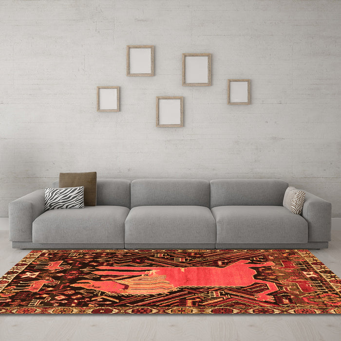 Machine Washable Animal Orange Traditional Area Rugs in a Living Room, wshtr2370org