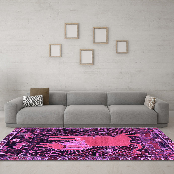 Machine Washable Animal Purple Traditional Area Rugs in a Living Room, wshtr2370pur