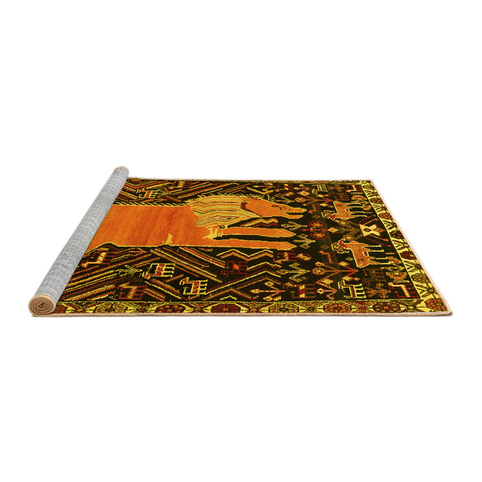 Sideview of Machine Washable Animal Yellow Traditional Rug, wshtr2370yw